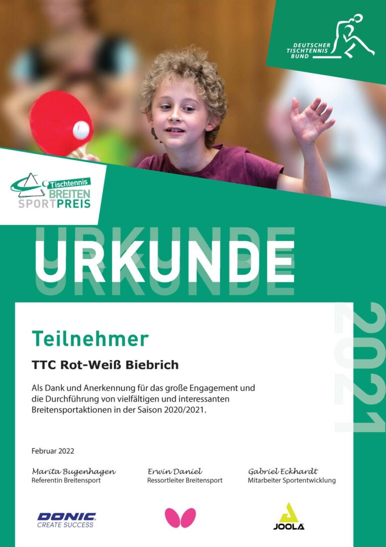 Kein Losglück beim DTTB-Breitensportpreis