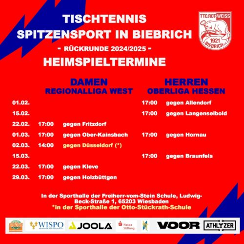 Heimspieltermine unserer 1. Mannschaften