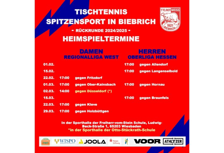 Heimspieltermine unserer 1. Mannschaften